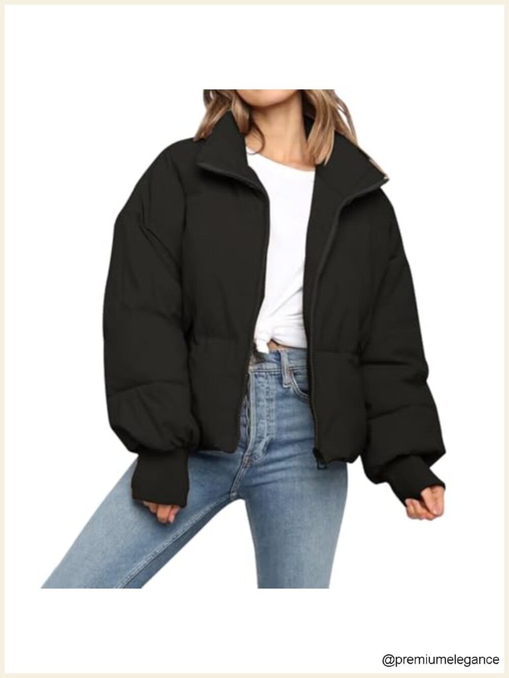 Women's Cropped Puffer Jacket Quilted Zip Up Winter Oversize Coat
